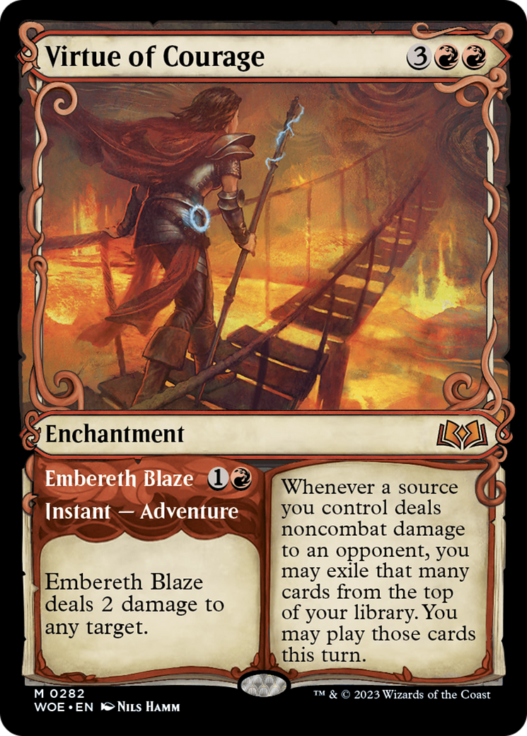 Virtue of Courage // Embereth Blaze (WOE-282) - Wilds of Eldraine: (Showcase) Foil