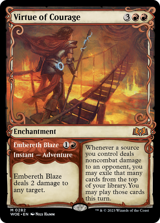 Virtue of Courage // Embereth Blaze (WOE-282) - Wilds of Eldraine: (Showcase) Foil