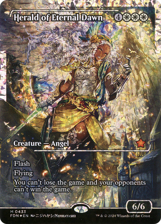 Herald of Eternal Dawn (Showcase) (Fracture Foil) (FDN-433) - Foundations: (borderless, Showcase) Foil