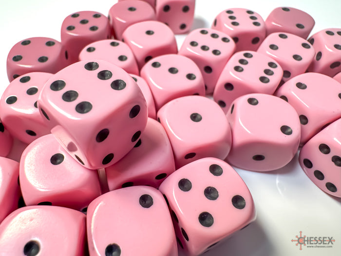 Opaque Pastel Pink/black 12mm d6 Dice Block (36 dice)