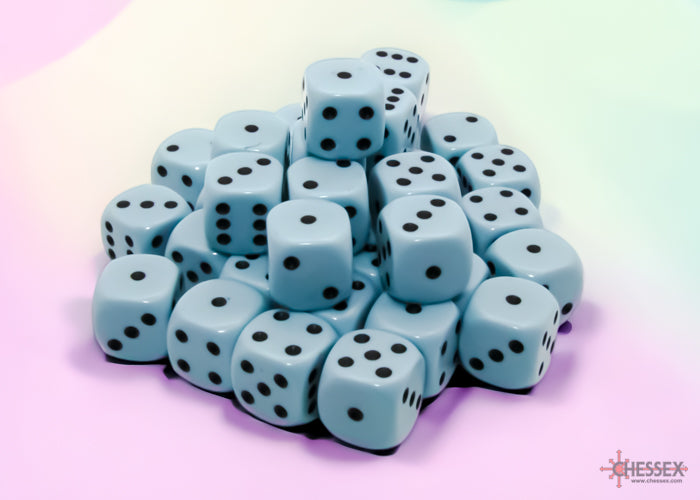 Opaque Pastel Blue/black 12mm d6 Dice Block (36 dice)